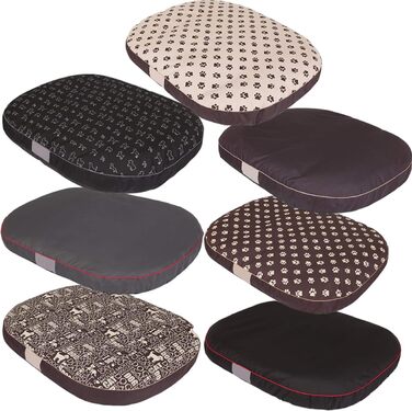 Кругла лежанка для собак Oval - 70x50x15 см, чорна з візерунком, водонепроникна, для собак маленьких, середніх та великих порід