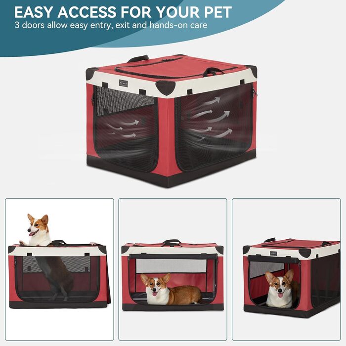 Транспортна переноска для собак Petsfit - розкладна, тканинна, для дому, велика, червона (M)