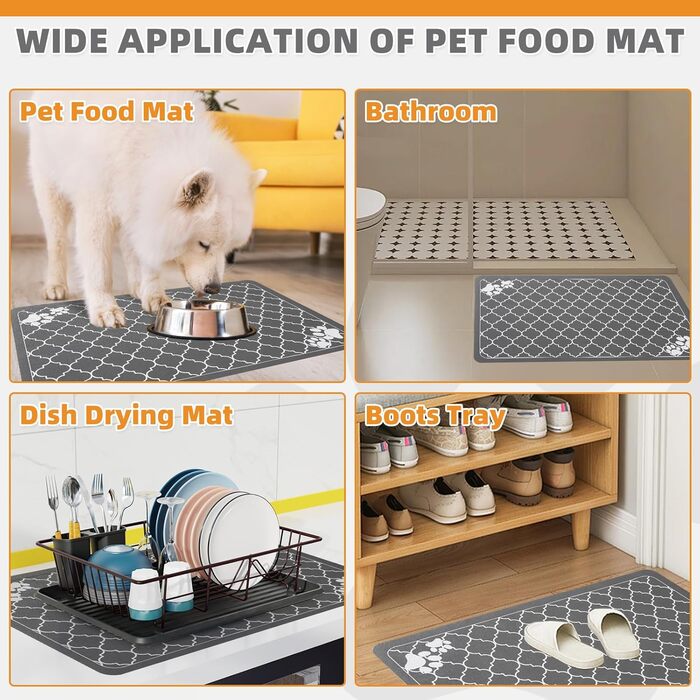 Килимок для годування собак Kooltail, швидковисихаючий, водонепроникний, з гумовою основою, розмір 12'x20' (1 шт.), принт 'Клевер'