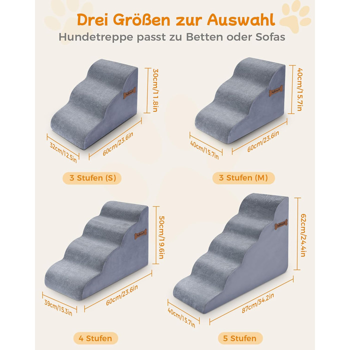 Сходинки для собак 5-ступеневі, 60 см - зручні сходи для тварин на диван та ліжко, антиковзкі, для маленьких собак та котів