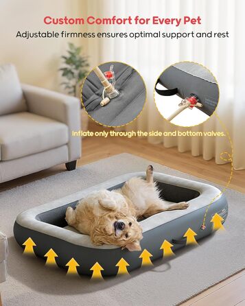 Надувне ліжко для собак QPAU з бортиками, миється, для подорожей, кемпінгу та дому, водонепроникне, портативне, з насосом та сумкою, підходить для малих, середніх та великих собак