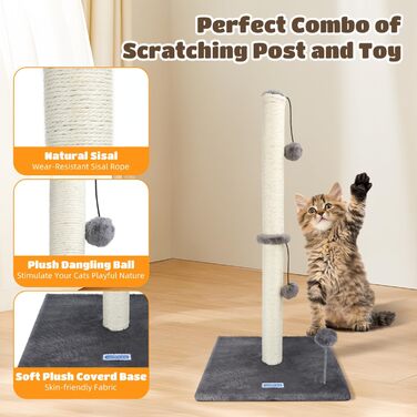 Котячий кігтетоп Nobleza, 80 см, сірий, з мотузкою та іграшкою