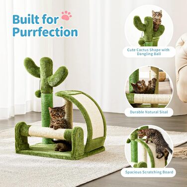 Дряпка для котів Made4Pets Кaktus, з натурального сизалю, зелена, іграшка для домашніх котів з підвісками, для кошенят та маленьких котів