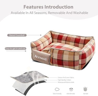 Ортопедичне ліжко для собак PETCUTE великих порід, кошик знімний, миється, антиковзаюче дно, м'яке диван-ліжко, сірий/червоний (XL, Класичний)