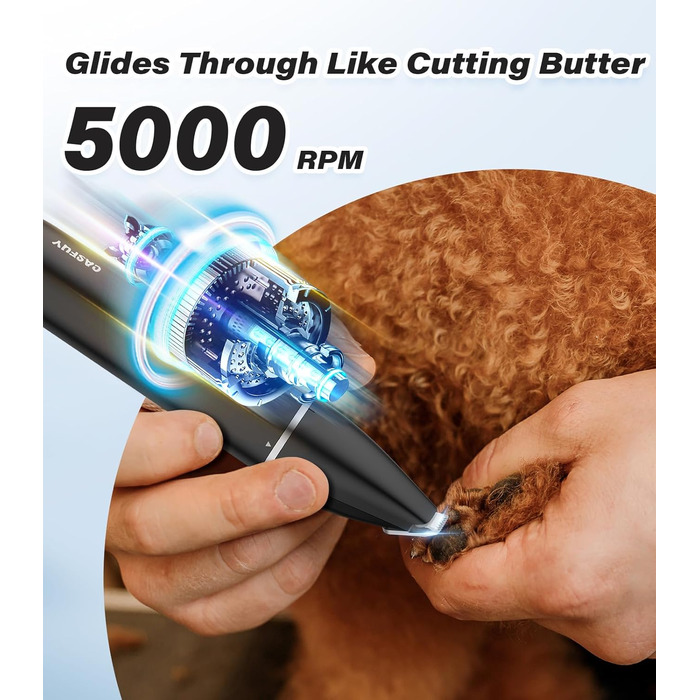 Бездротовий триммер для собак та котів Casfuy - тиха машинка для стрижки лап, очей, вух, обличчя, USB-зарядка, чорний