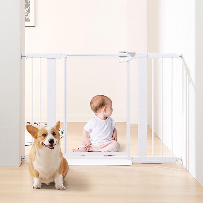 Ворота для собак Unipaws: прозорі, без свердління, ширина 74-109 см, для дверних прорізів та сходів, білий колір