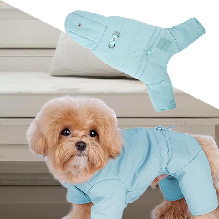 Зимова куртка для собак, тепла флісова куртка для маленьких собак, блакитна, 2XL