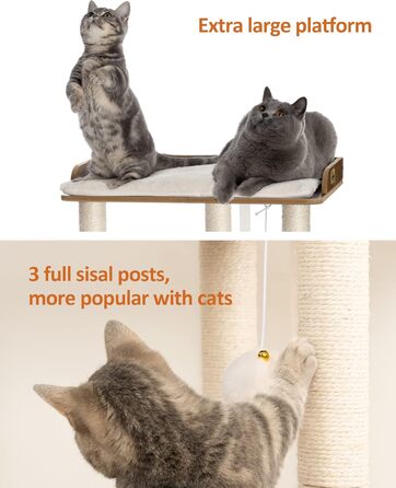 Котячий комплекс FourFurPets, 68 см, з трьома 60 см сизалевими стовпами, великі платформи 56x40 см, вінтажно-коричневий