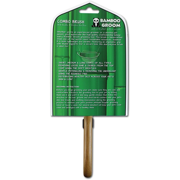 Набір гребінців Bamboo Groom S/M: подвійний гребінець для короткого та середнього хутра котів та собак. М'яка щітка з закругленими шпильками та щетиною дикого кабана для догляду за шерстю.