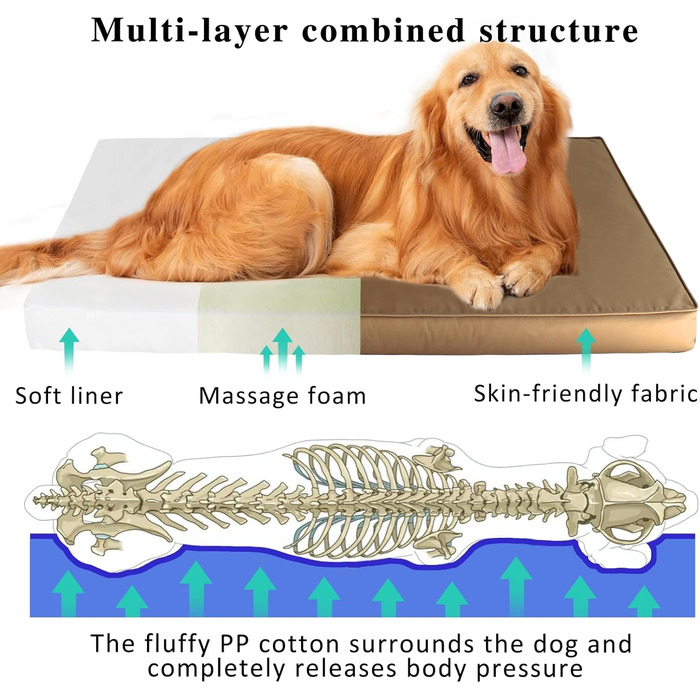 Ортопедичне собаче ліжко з еко-фоамілу (Eory Foa) – 2-шарова конструкція, знімний чохол, коричневий колір, розмір XL