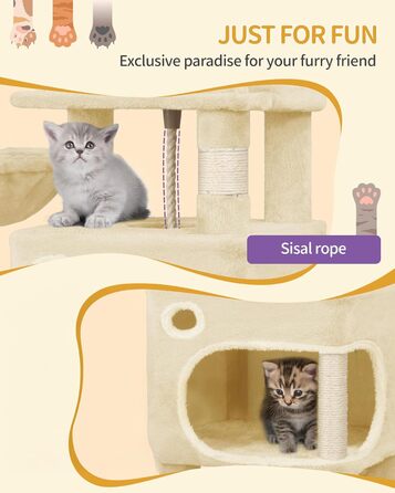 Драбина-кіготь для котів Hzuaneri, 159 см, 8 стовпчиків, 3 платформи, 2 печери, кошик, м'ячики, мотузка, підходить для котів різних розмірів, бежевий MS15918YL L (50 x 40 x 159 см)