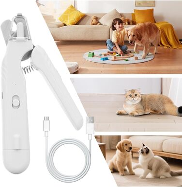 Триммер для нігтів собак з LED-підсвічуванням та акумулятором, для собак, цуценят, догляд за лапами, білий