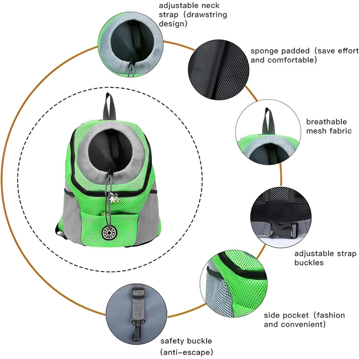 Рюкзак-переноска для собак та котів, до 10 кг, зелений, для подорожей та активного відпочинку