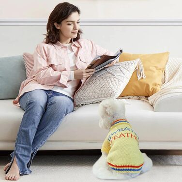 Жовтий теплий пуловер для собак Galatée з коміром-горловиною для Чихуахуа, Бульдога, Такси, Мопса, Йорка (M)