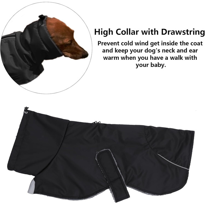 MOREZI Водонепроникна зимова куртка для собак, з флісовою підкладкою, для такс та схожих порід, чорна, M (довжина спини: 39-42 см)