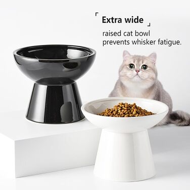 Керамічні миски для котів з підняттям, 2 шт. Широкі миски для корму та води, 15.7 см, безпечні, підходять для миття в посудомийній машині та мікрохвильовій печі