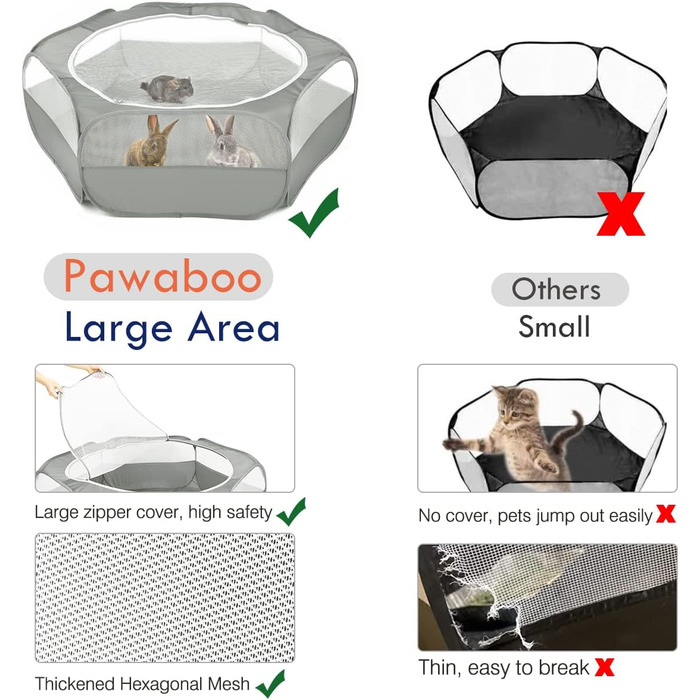 Pawaboo: Переносне вольєр для дрібних тварин - кроликів, котів, собак, хом'яків. Сітчаста переносна клітка з водонепроникним дном та блискавкою - сірого кольору