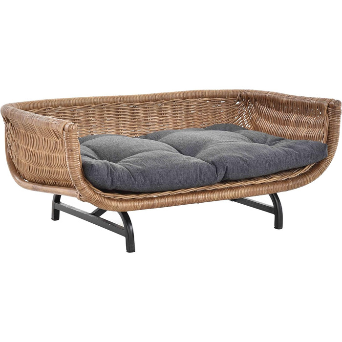Корзина для собак та котів Retro Design, XL, з подушкою, ротанг, світло-коричневий