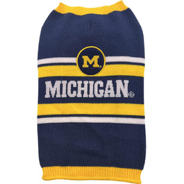 Светр для собак Pets First NCAA Michigan Wolverines, теплий в'язаний пуловер з логотипом команди, розмір L, синій, для великих і малих порід