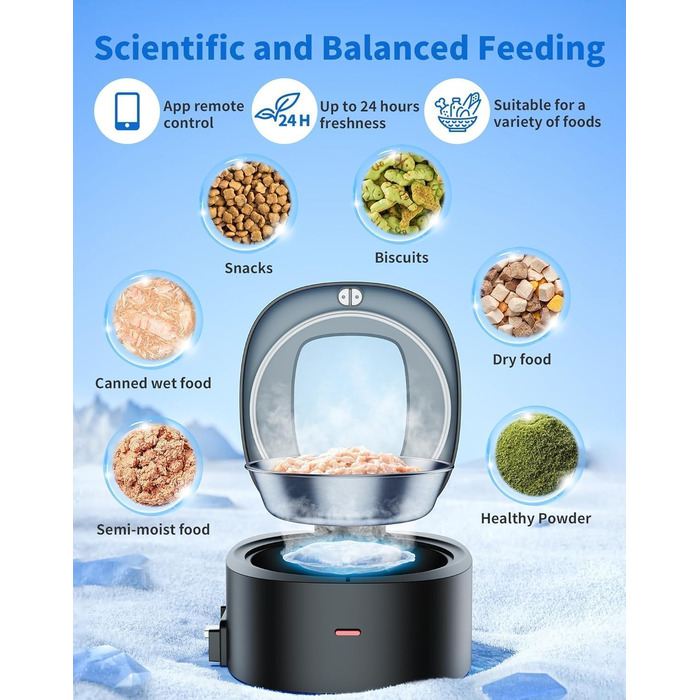 Автоматичний годівниця для котів HoneyGuaridan 2-в-1 з Wi-Fi, для сухого та вологого корму, з охолодженням та сухим мішечком, чорний