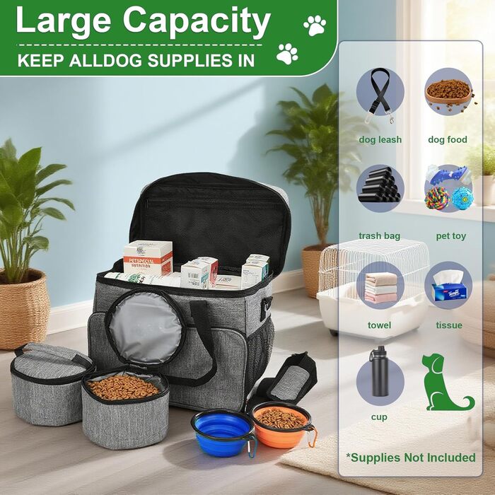 Транспортна сумка для собак та котів на 2 собак, для подорожей, з місткими кишенями та складаними мисками