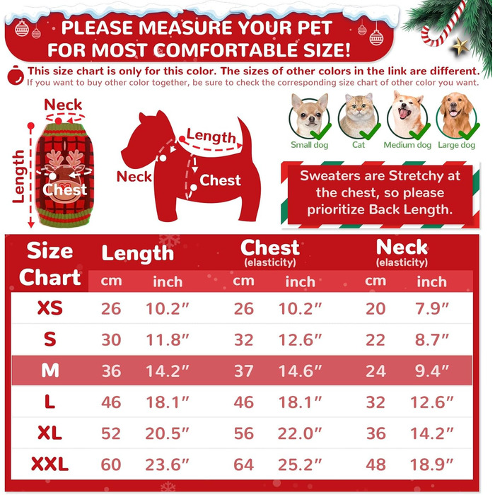 Теплий святковий пуловер для собак з отвором для шлейки, червоний в клітинку, з оленем. Підходить для собак маленьких, середніх та великих порід, котів, цуценят. Ідеальний для осені та зими.