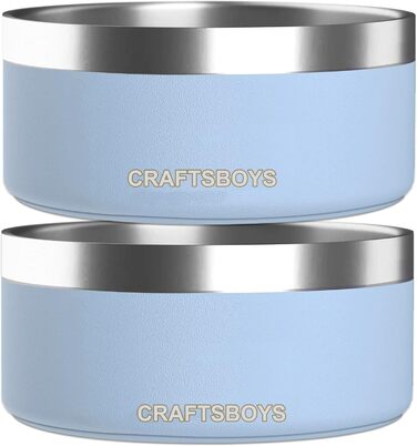 Миска для собак Craftsboys, подвійна стінка, нержавіюча сталь, нековзка, 907 г, для малих, середніх і великих порід, світло-блакитна