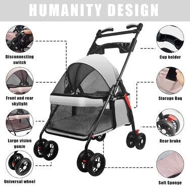 Дитяча коляска для тварин з розкладним відсіком для собак та котів, модель B JY-Gray