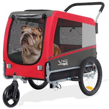 Дитячий візок-перевізник 2-в-1 Tiggo VS Pets для великих собак: причіп для велосипеда та джоггер, складаний, об'єм 270 л, до 35 кг (червоний)