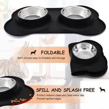 Набори мисок для собак та котів з нержавіючої сталі з силіконовим килимком, чорного кольору