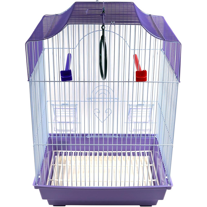 Клітка для птахів з годівницями, жердинами та гойдалками, 34,5 x 28 x 49,5 см, зелена/фіолетова