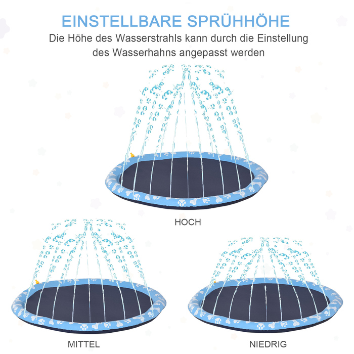 PawHut Splash Sprinkler Pad 150 см Килимок для собак, протиковзкий бризковий водяний спринклер для вулиці ПВХ синій