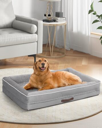 Ортопедичне ліжко для собак XL, корзина для собак, що можна прати, з піною у формі яйця, вологостійкий диван для собак з неслизьким дном та чотиристоронньою подушкою (світло-сірий, 117x76x19 см)