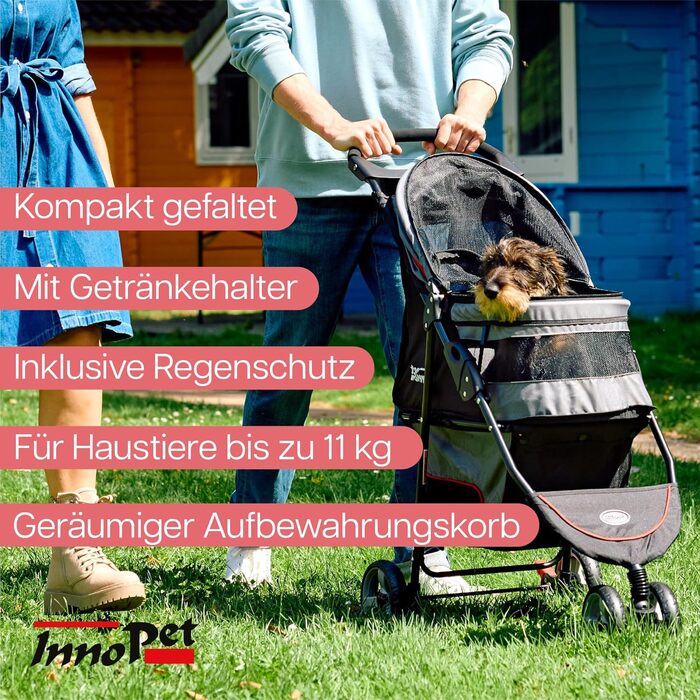 Візок для собак Innopet Buggy Avenue сірого кольору з дощовим захистом