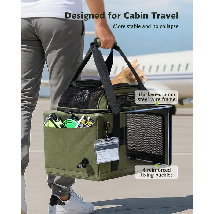 Транспортна сумка для котів Pecute: легка, складана, для подорожей, зелена
