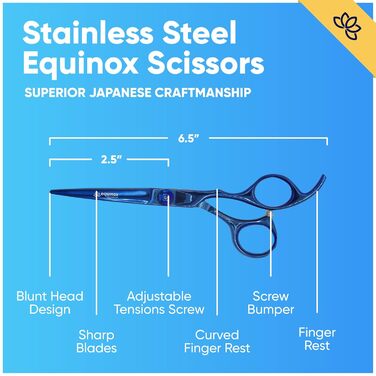 Професійні ножиці для стрижки волосся Equinox Razor Edge Series – 6,5 дюймів (Cutting, Titanium Blue)