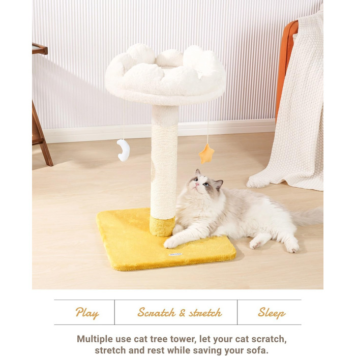 Великий котячий дерево Happi N Pets «Хмара» з лежаком, натуральний сизалевий когтеточка для домашніх котів, з м'якою полицею та іграшками, для кошенят і дорослих