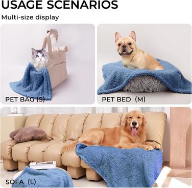 М'яка флісова ковдра для собак та котів, 3 шт. в упаковці, розмір S (45x75 см) та M (52x76 см), блакитний, бежевий, сірий