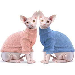 Ідеальний светр для котів Sphynx і маленьких собак, м'який бавовняний комбінезон-піжама з високим коміром, зимовий одяг для котів, цуценят і чихуахуа, 2 шт., синій і рожевий, розмір XS