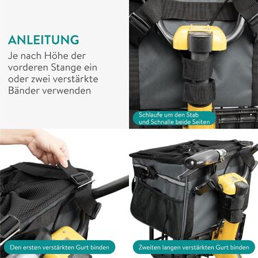 Корзина для собак Navaris на велосипед, спереду - сіра, до 10 кг, з додатковими кишенями