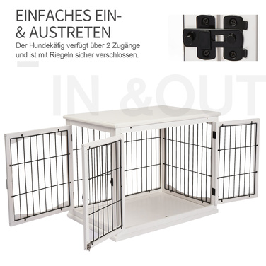 PawHut Dog House Transport Box Маленька клітка для домашніх тварин 81 x 58.5 x 66 см з МДФ та металу білого кольору, ідеально підходить для домашніх тварин
