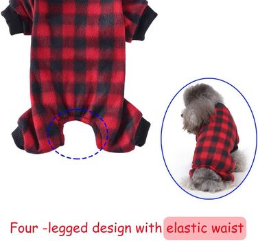 Піжама для собак Oncpcare з флісу, теплий халат, комбінезон, сорочка, одяг з бавовни для маленьких собак та котів, чорний/червоний в клітинку, розмір M