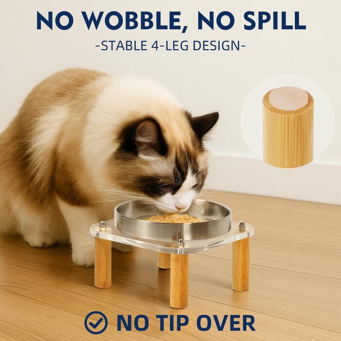 Підвищені миски для котів DoogCat – 2 шт. з акрилу, нержавіюча сталь, 14 см, для дому, зручне годування, для котів з чутливими вусами (сріблясті)