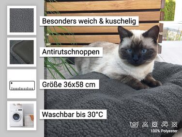 М'яке ліжко для собак та котів Zollner, сіре - 58x36 см, миється до 30°C, антиковзаючі підкладки