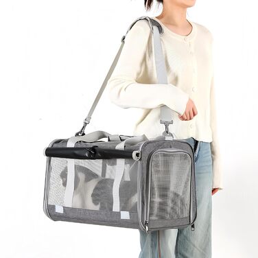 Транспортна сумка для котів та собак до 8 кг, сірого кольору. Зручна, дихаюча, з ремінєм через плече та надійними застібками. Ідеально для подорожей, ветеринара, авто та літака.
