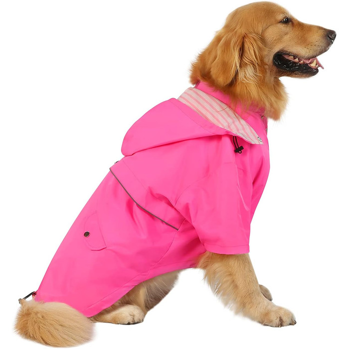 Дощовик для собак HDE, двошаровий, на блискавці, з капюшоном, розмір 3XL (XXX-Large), рожевий