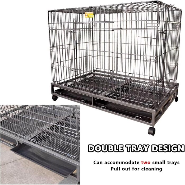 Клітка для собак великих порід, переноска для собак, дорожній вольєр з колесами та 2 дверцятами, велика переноска для тварин, металева клітка для собак