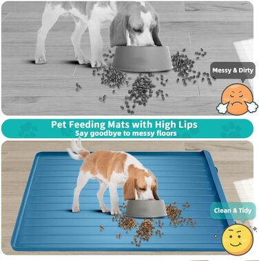 Килимок для корму та води для собак та котів, 100x68.6 см, з кишенькою для збору залишків, водонепроникний, з високими бортиками, Marineblau (морський блакитний)