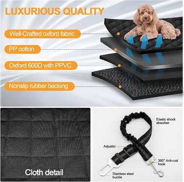 Чохол на переднє сидіння для собак, міцний, з ременем безпеки, водовідштовхуючий, з боковими клапанами, для авто, вантажівок, SUV