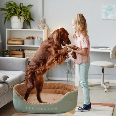 Ортопедичне ліжко для собак середнього розміру PETCUTE, миється, з антиковзною основою, заспокійливе ліжко для тварин (M, Хакі)